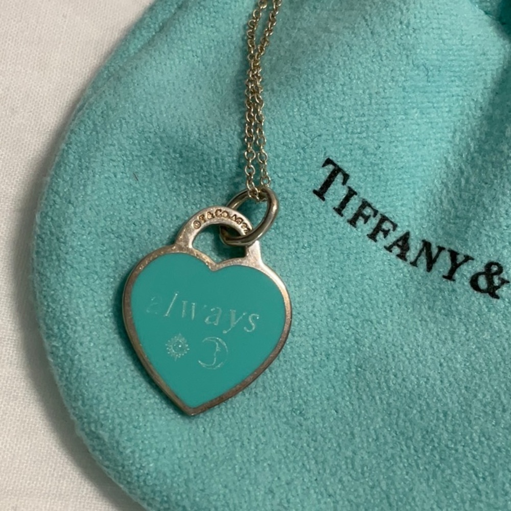 Tiffany Blue Heart Tag Charm with chain